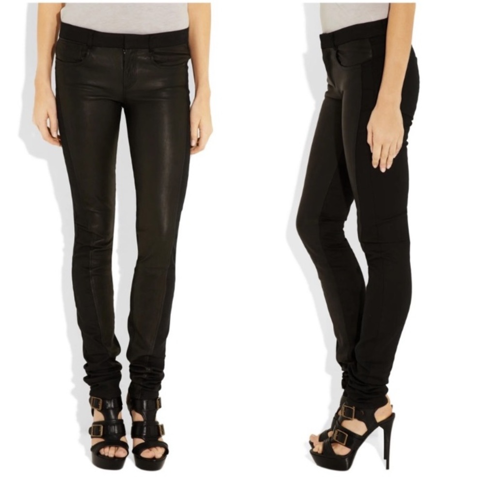 Helmut Lang Leather Panel Skinny Jeans Black 24 - Picture 1 of 16